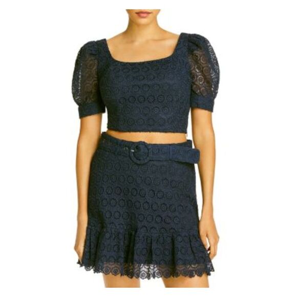 AQUA Dresses & Skirts - AQUA Womens Navy Lace Belted Pleated Floral Mini Pencil Party Skirt Size: L